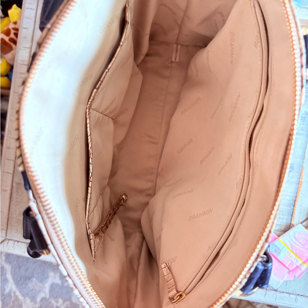 Brahmin Tan and Black Crocodile-Embossed Shoulder Bag - Picture 4 of 7